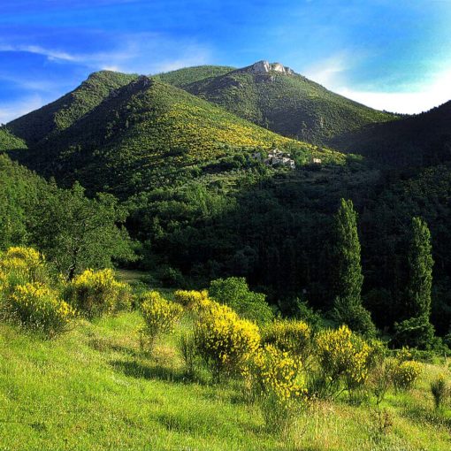 View of the mountains north of Schioppo in Umbria, Italy